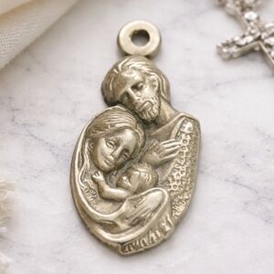 Mary, Joseph baby Jesus Pendant Baptism Catholic Vintage